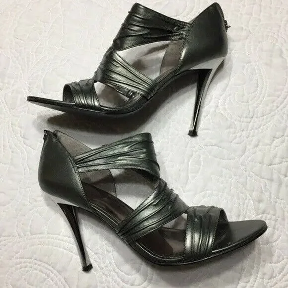 Guess Davisa Gun Metal Silver Grey Leather Stiletto Sandals Size 9.5M - Picture 3 of 8
